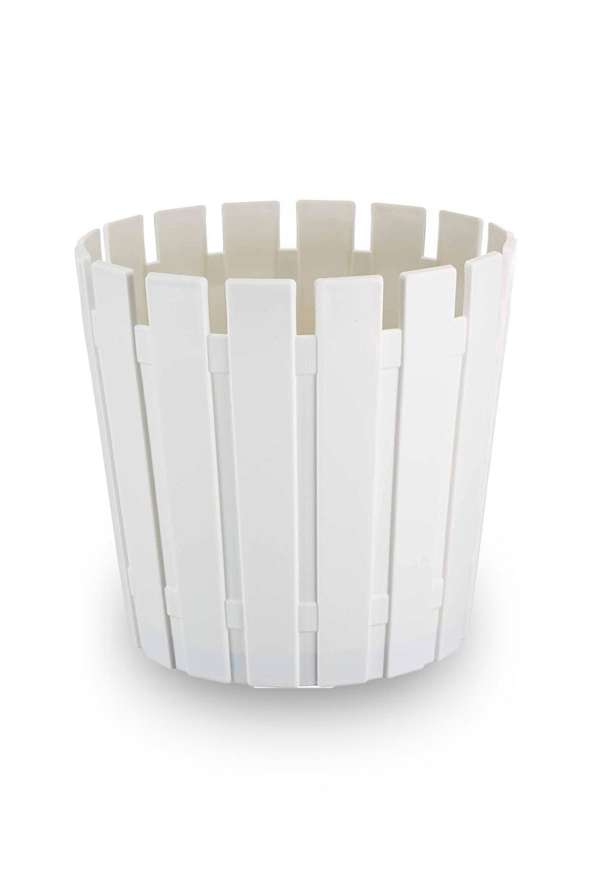 Akasya Pastel Saksı 8,5 Litre Beyaz 27cm Plastik Drenaj Izgaralı Bitki Çiçek Saksısı