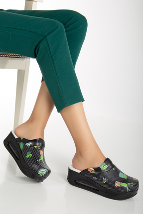 BLUMSABOTERLİK Kaktüs Desenli Kadın Havalı Siyah Taban Sabo Ortopedik Hastane...