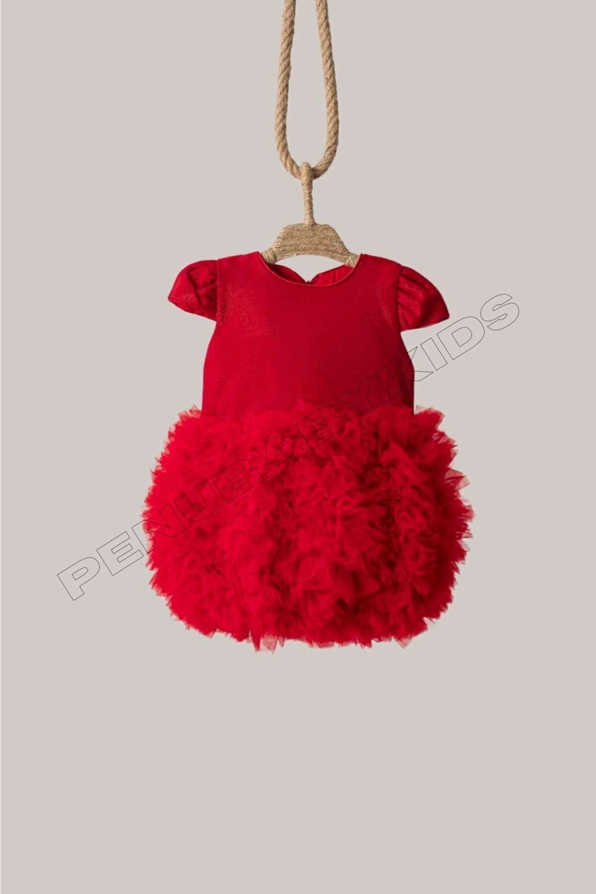 penu baby kids Kırmızı Tütülü Kısa Kol Kız Bebek Elbise - Princess fotoğrafı 6 (önizleme)