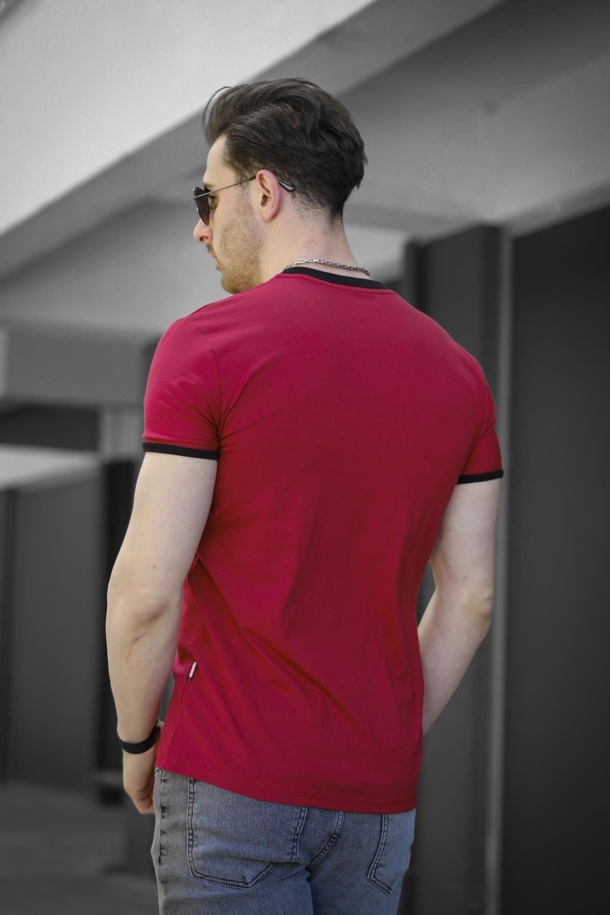 Oksit-Riad Slim Fit Lycra Men's Tshirt with Embroidery Detail and Piping on the Collar 3