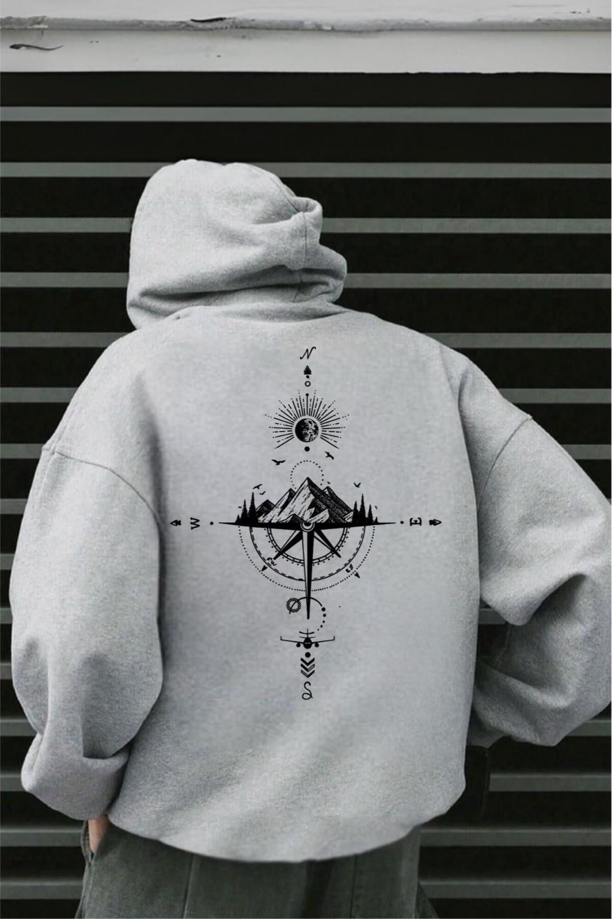 Oksit Hanorac Pentru Bărbați - Compass Back Printed, Bumbac Masculin - L