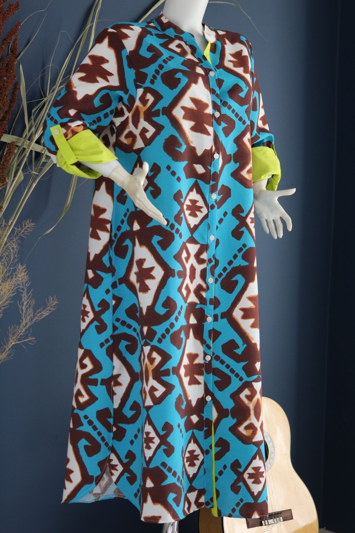 SUVİNA-Nevvara Linen Long Comfortable Tunic with Pockets 4