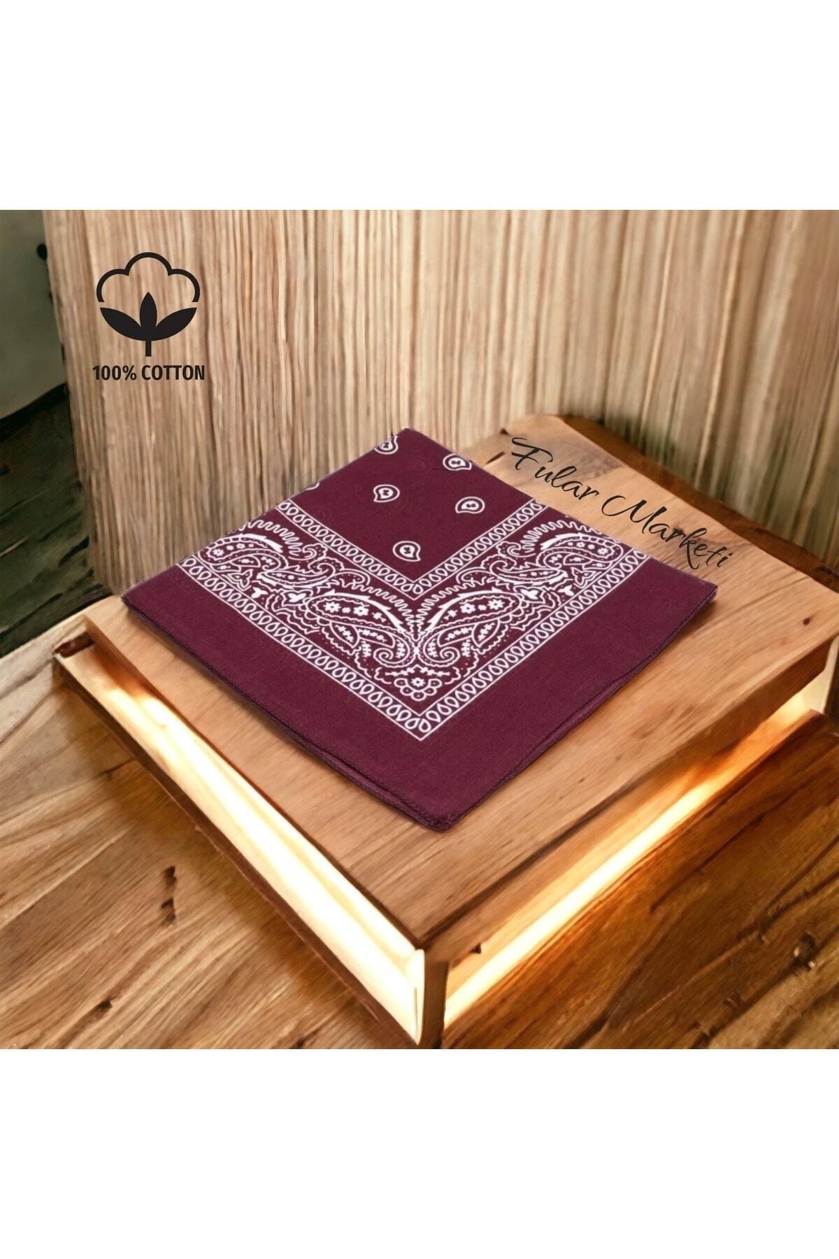 Fular Marketi Sepete 4 Ekle 3 Öde Kampanya %100 Pamuk Unisex Bordo Etnik Desenli Bandana (1 ADET FİYATIDIR)