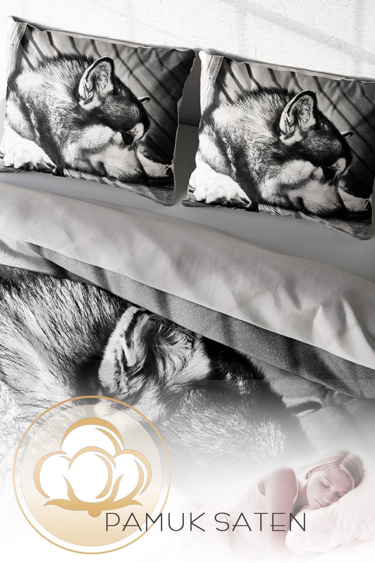 PerlaSera-Wolfie 3D Custom Design - Σετ Παπλωματοθήκη Διπλό, Πυκνό Βαμβακερό Σατέν 4