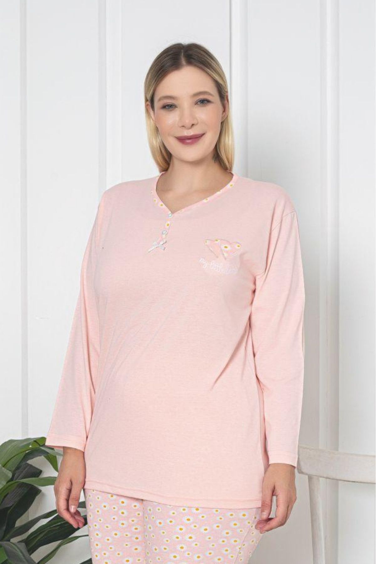 Farya Home-X-dreamy Plus Size - Cotton Patterned Long Sleeve Pajamas Set 2