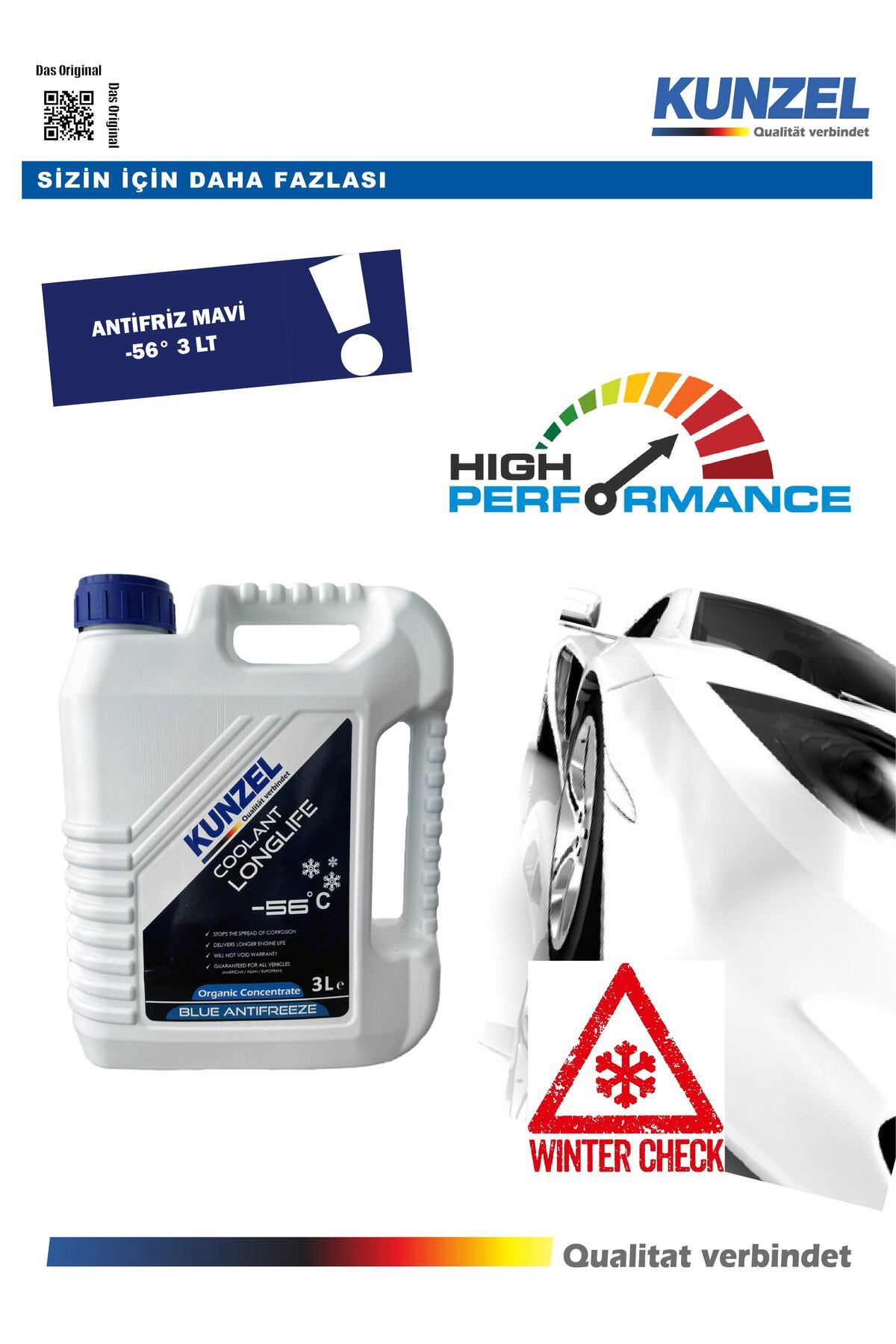 KUNZEL Antifriz Organik Konsantre -56° Mavi/blue 3 Lt