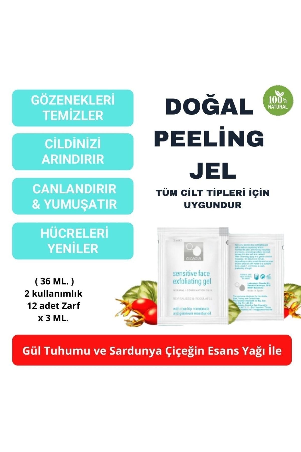 Arındırıcı ve Canlandırıcı Doğal Yüz Peeling Jeli (Sardunya, Kuşburnu ve Gül Tohumun Soyma Taneleri) — DCDPEEL