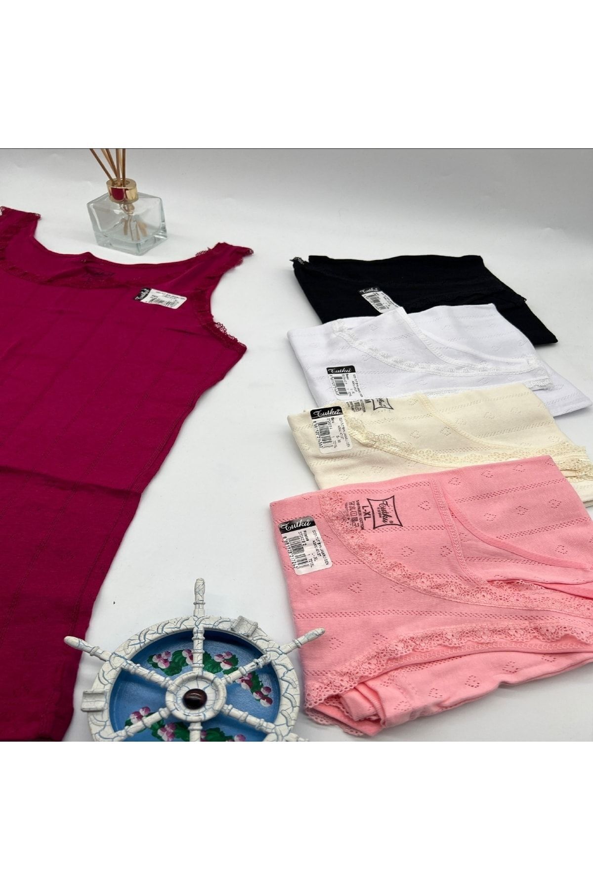 Tutku-Jacquard Thick Strap Undershirt 3' Piece Same Color 3