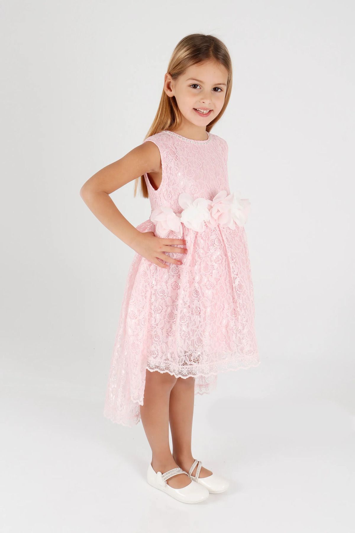 AHENGİM-Rochie de seara cu trena din dantela pentru fete - Ak2208 3