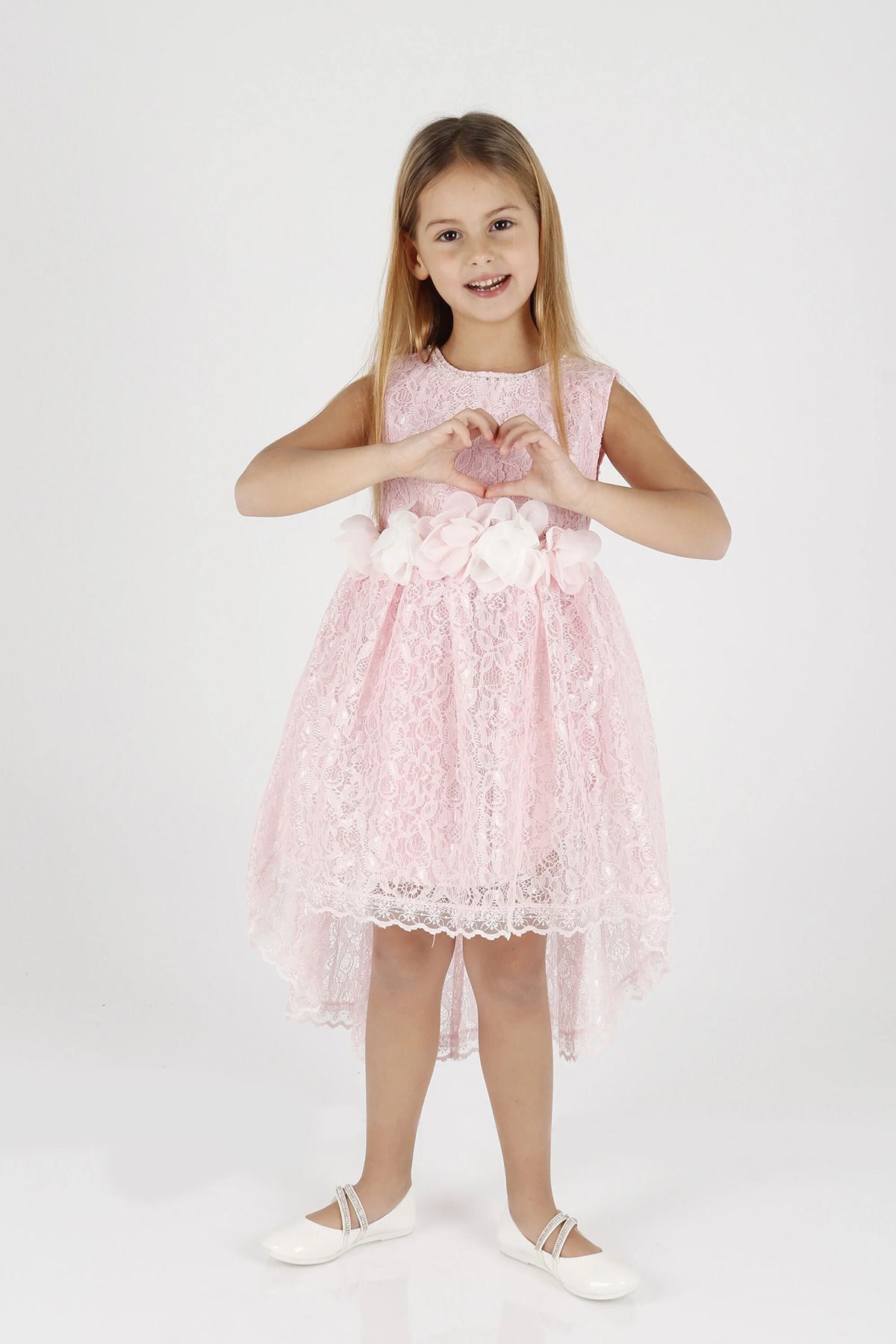 AHENGİM-Rochie de seara cu trena din dantela pentru fete - Ak2208 7