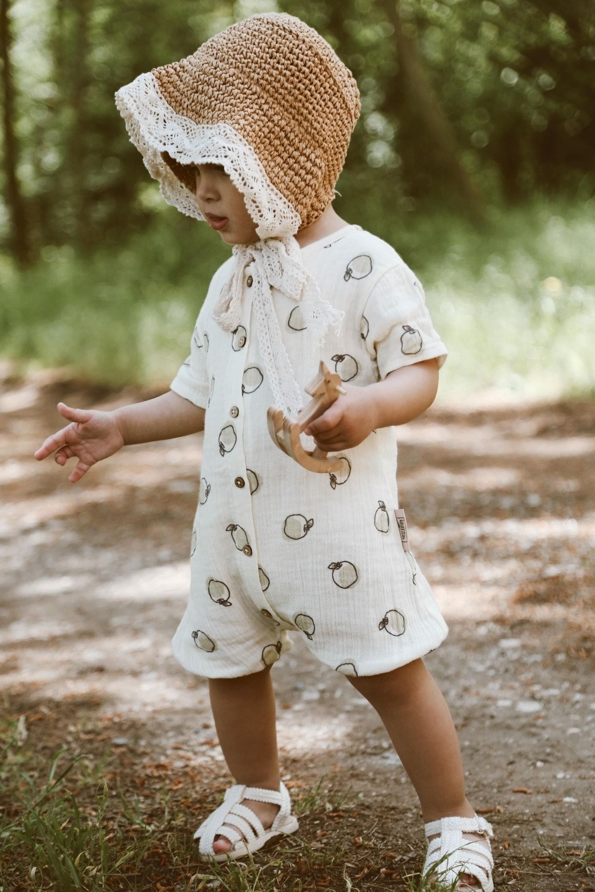 MELLS BABY Organik %100 Pamuk Elma Desenli Müslin Bebek Çocuk Tulumu fotoğrafı 6 (önizleme)