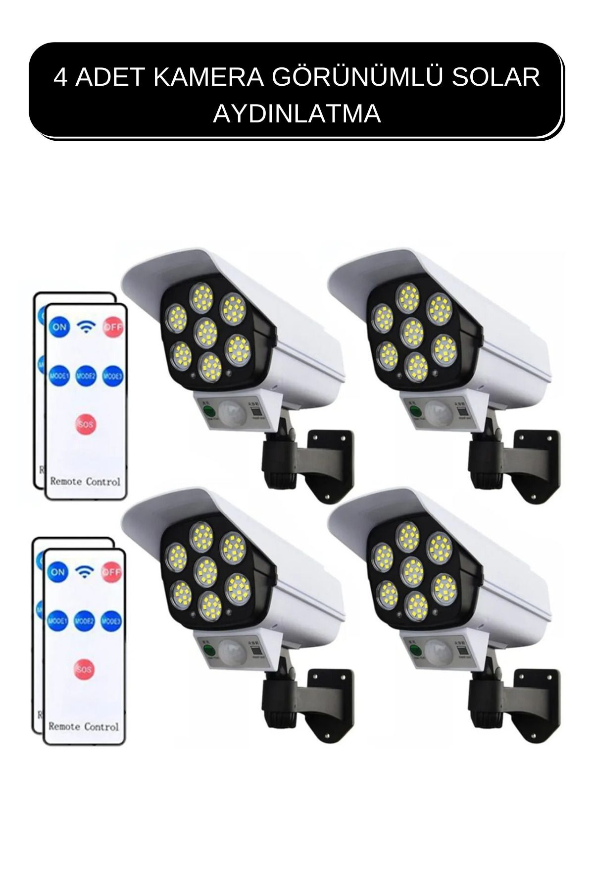 HANGAST Solar Güneş Enerjili Hareket Sensörlü Güvenlik Kamera Görünümlü 77 Led Aydınlatma 4adet
