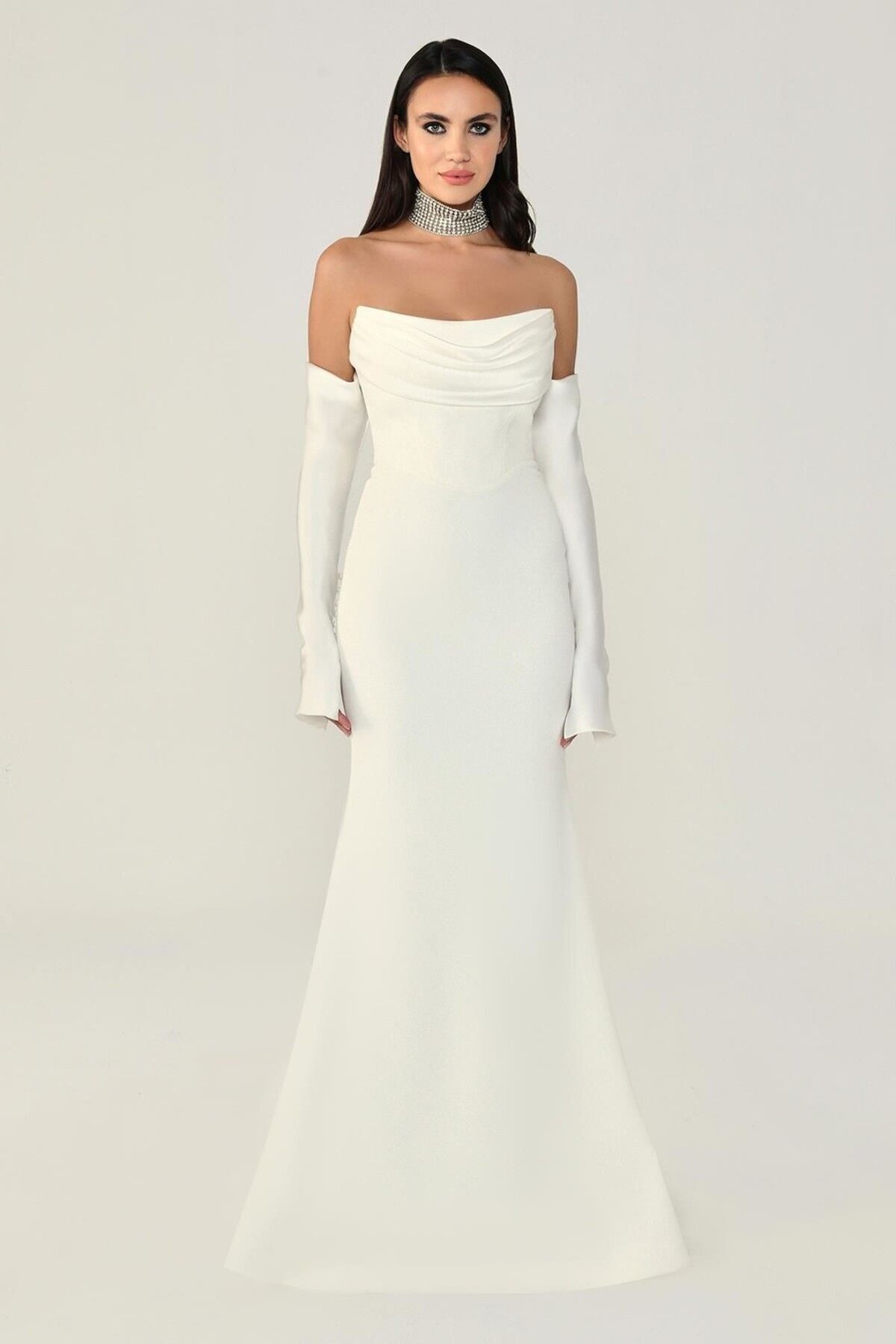 ALFABETA-Fish Cut Strapless Long Dress 1