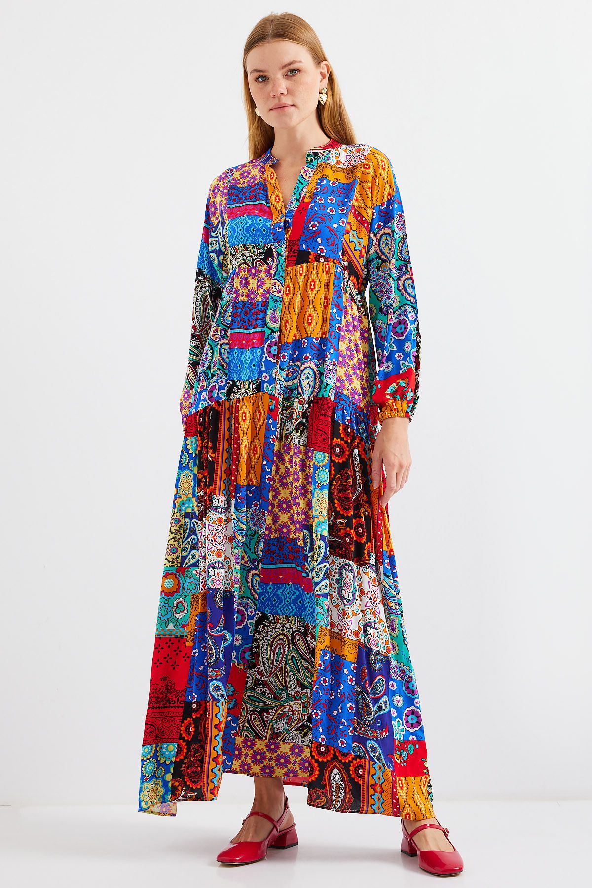 Bigdart-2423 Model Authentic Patterned - Multicolored Dress 7