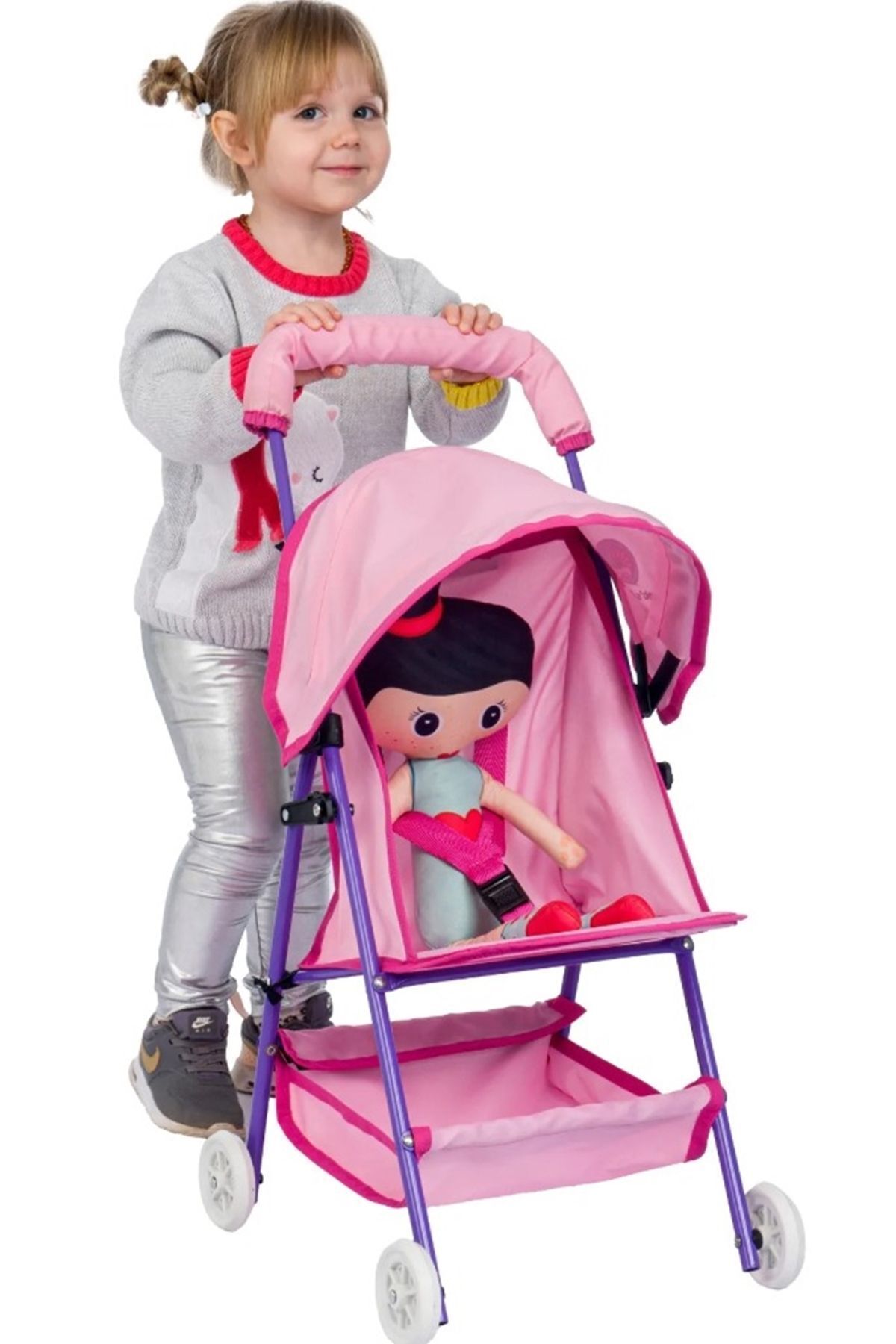Oyuncak Bebek Arabası Kız Çocuğu İçin Puset Bebek Oyuncağı
