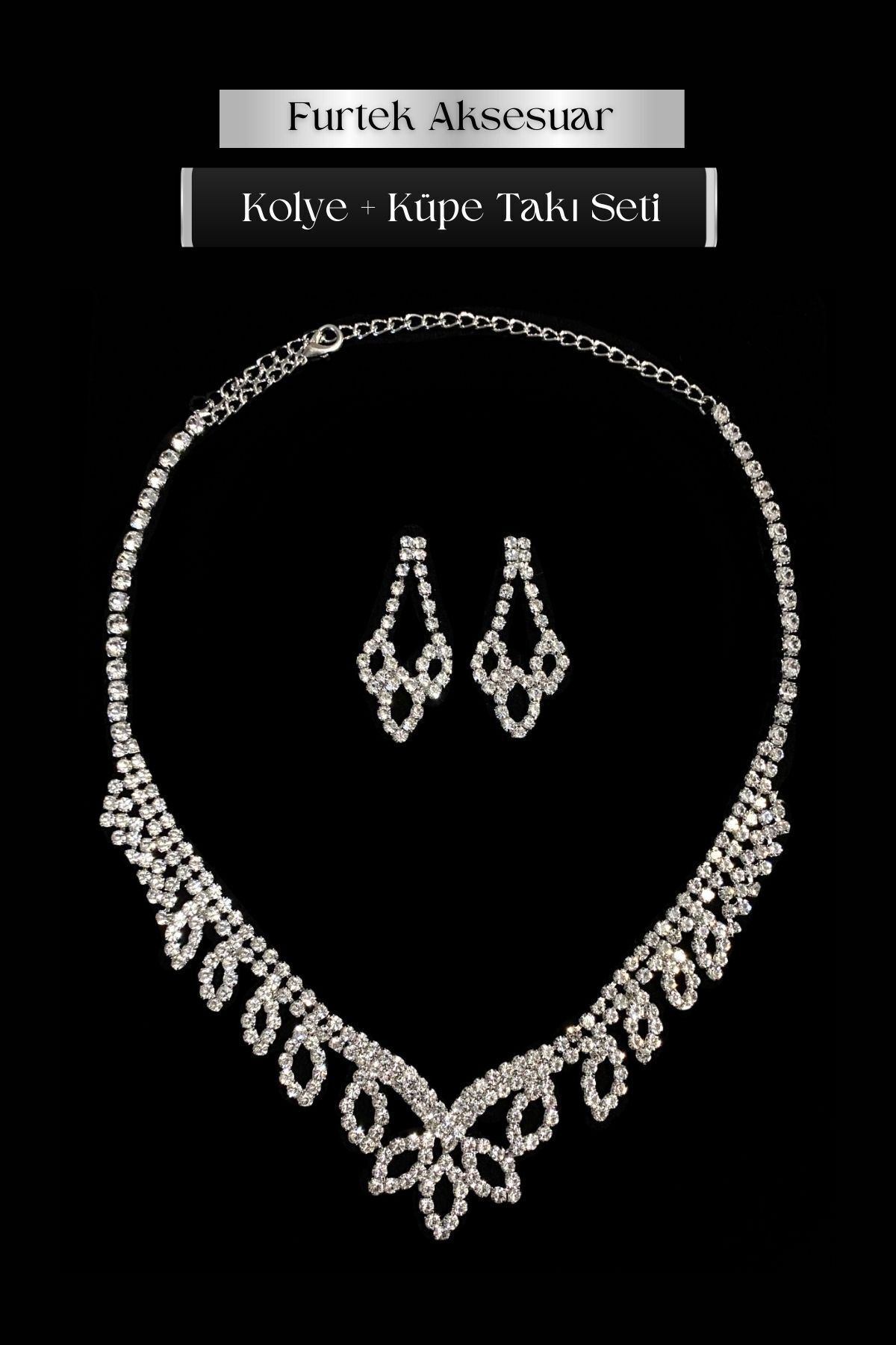 Women's Solenne White Crystal Zircon Stone Necklace + Earrings Choker Waterway Silver Plated Jewelry Set
