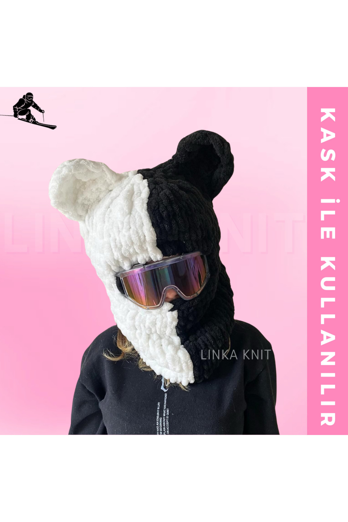 linka İki renkli Ayı Kayak Maskesi & Balaclava, Kayak Kaskı Maskesi, Kask Kılıfı, Snowboard Maskesi