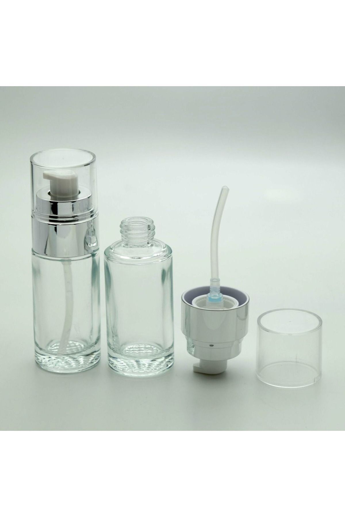 D&B YOL Krem Ve Losyon Şişesi 40 ml (2 ADET) (TEKRAR DOLDURULABİLİR) Şeffaf Gri Kapaklı Boş Şişe
