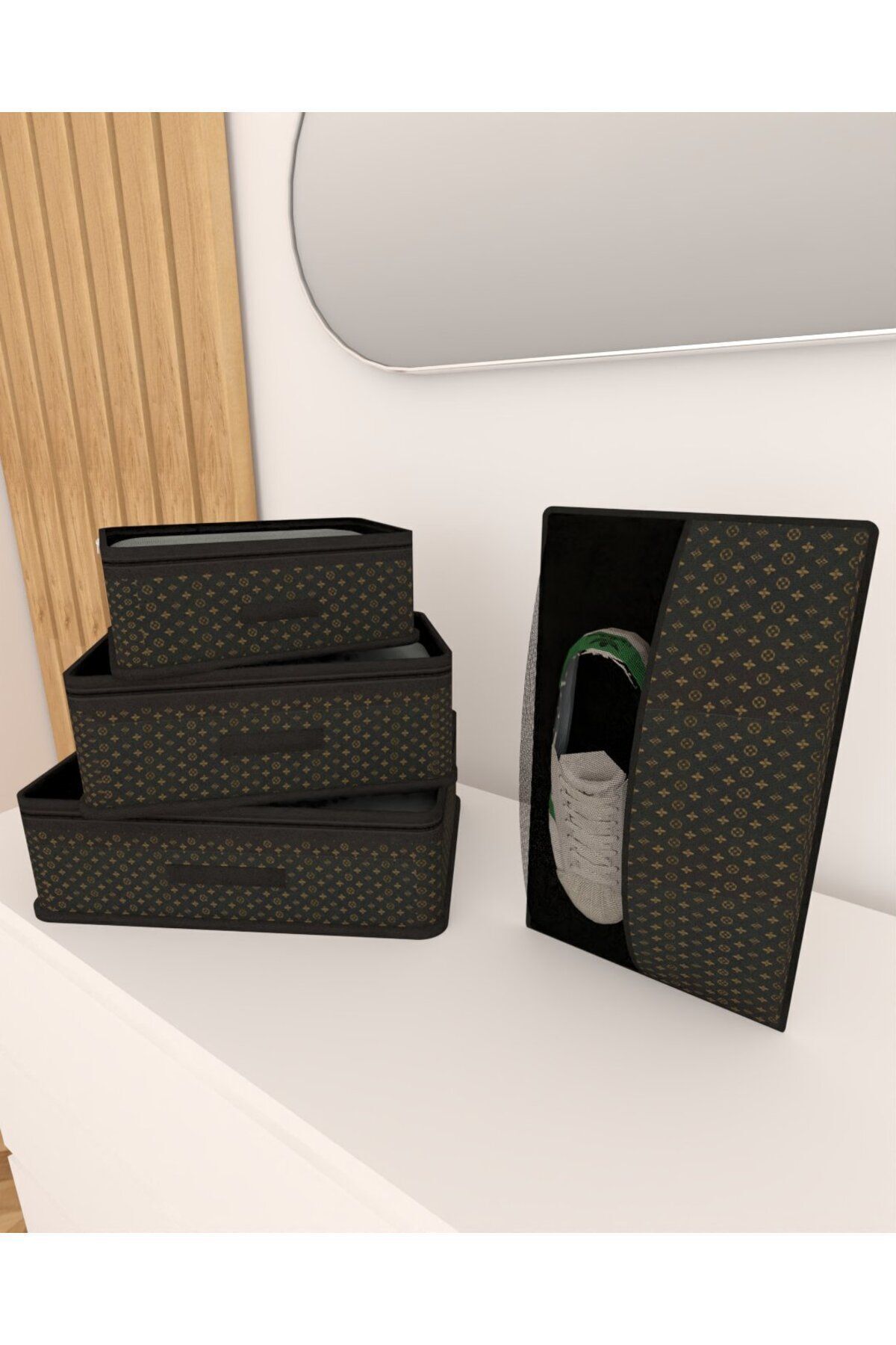 HOMELİFE EV TEKSTİL Yaprak Desen Siyah Gold Unisex Doğum Çantası 4 Parçalı Düzenleyici fotoğrafı 2 (önizleme)