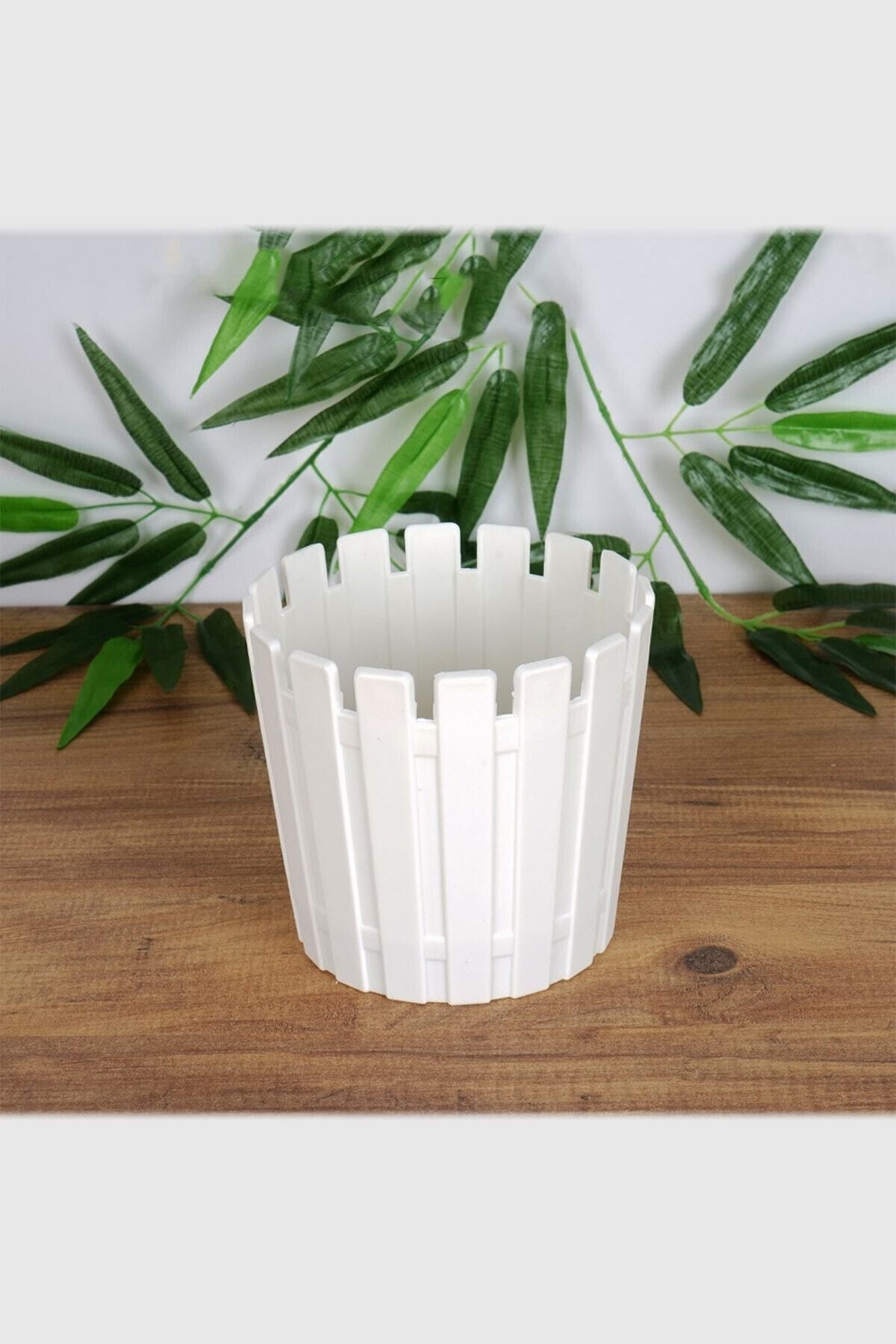 Akasya Pastel Saksı 8,5 Litre Beyaz 27cm Plastik Drenaj Izgaralı Bitki Çiçek Saksısı 4