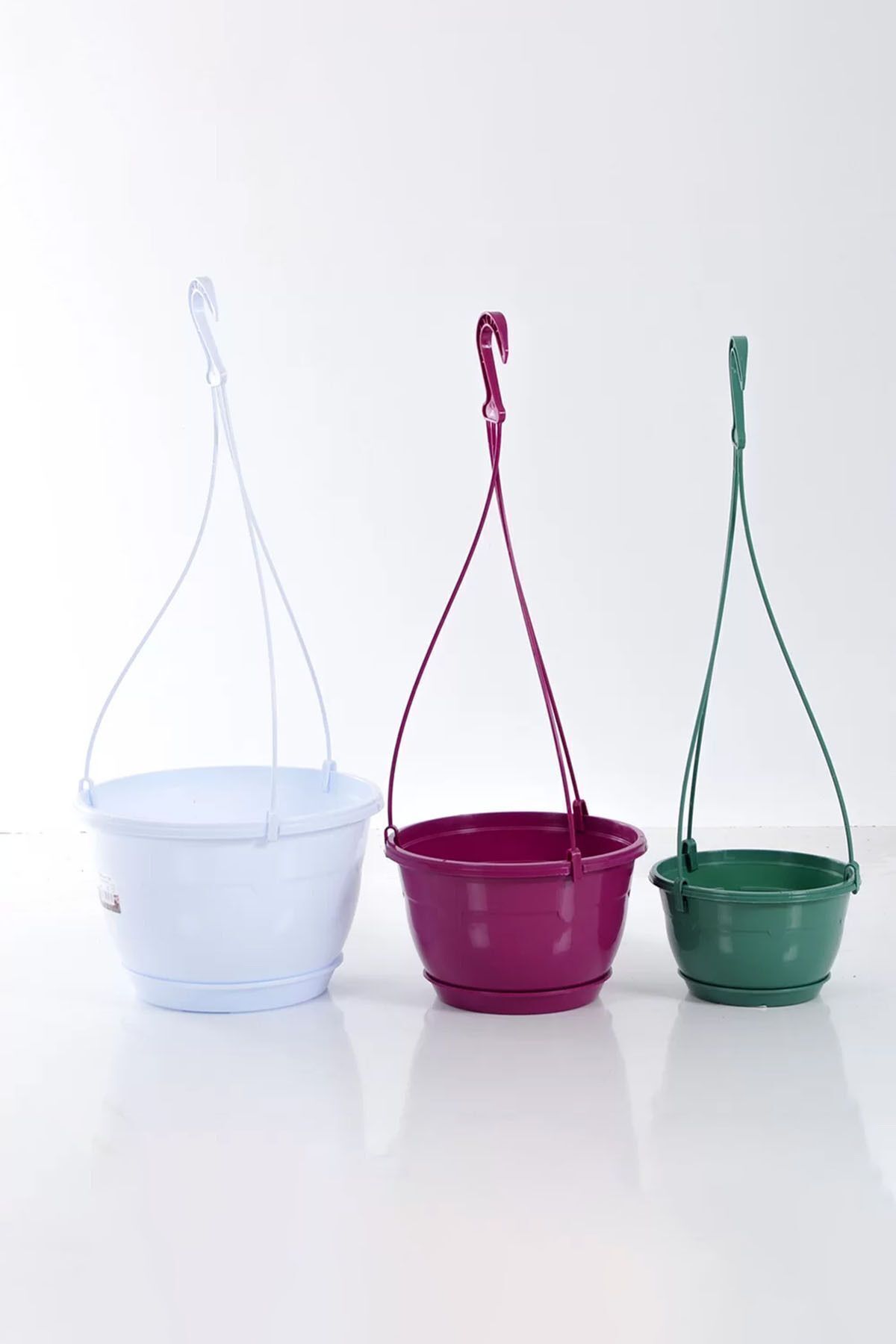 6 Litre Askılı Makrome Saksı Beyaz Tabaklı Safir Plastik Tavan Askı Parlak Çiçek Saksısı No3 4
