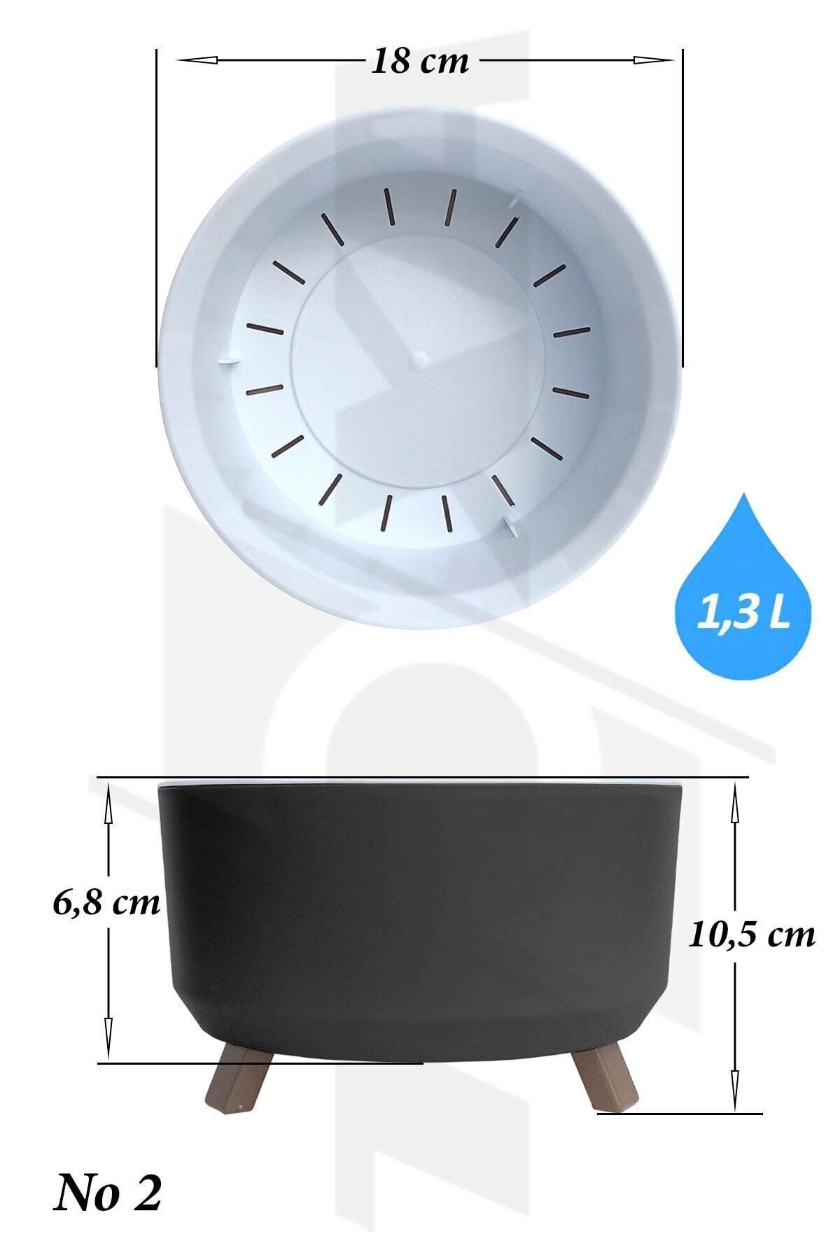 1,3 Litre 18cm Orbita Saksı Ayaklı Dellikli Süzgeçli Plastik Sukulent Menekşe Aranjman Saksısı 2