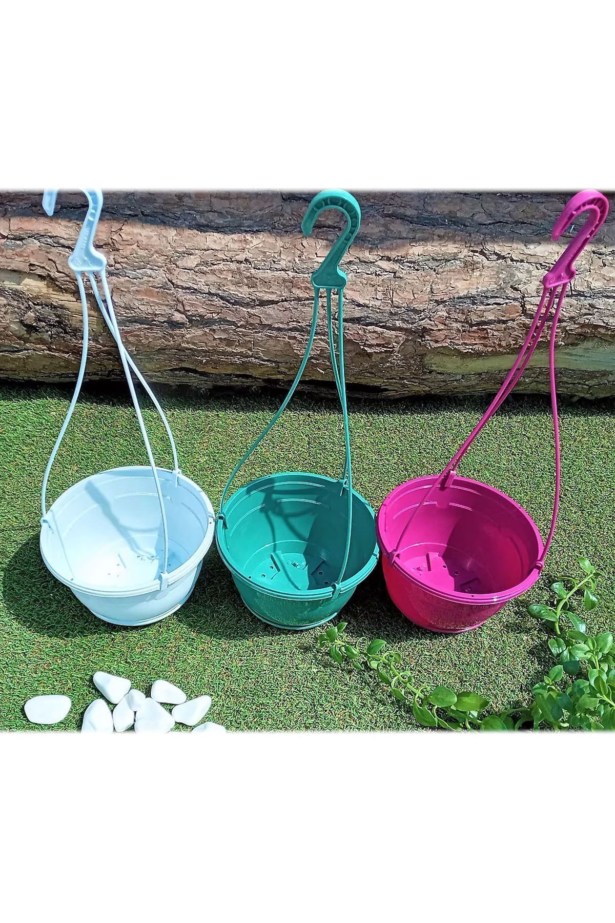 1,7 Litre Askılı Makrome Saksı Vişne Tabaklı Safir Plastik Tavan Askı Parlak Çiçek Saksısı No1 5