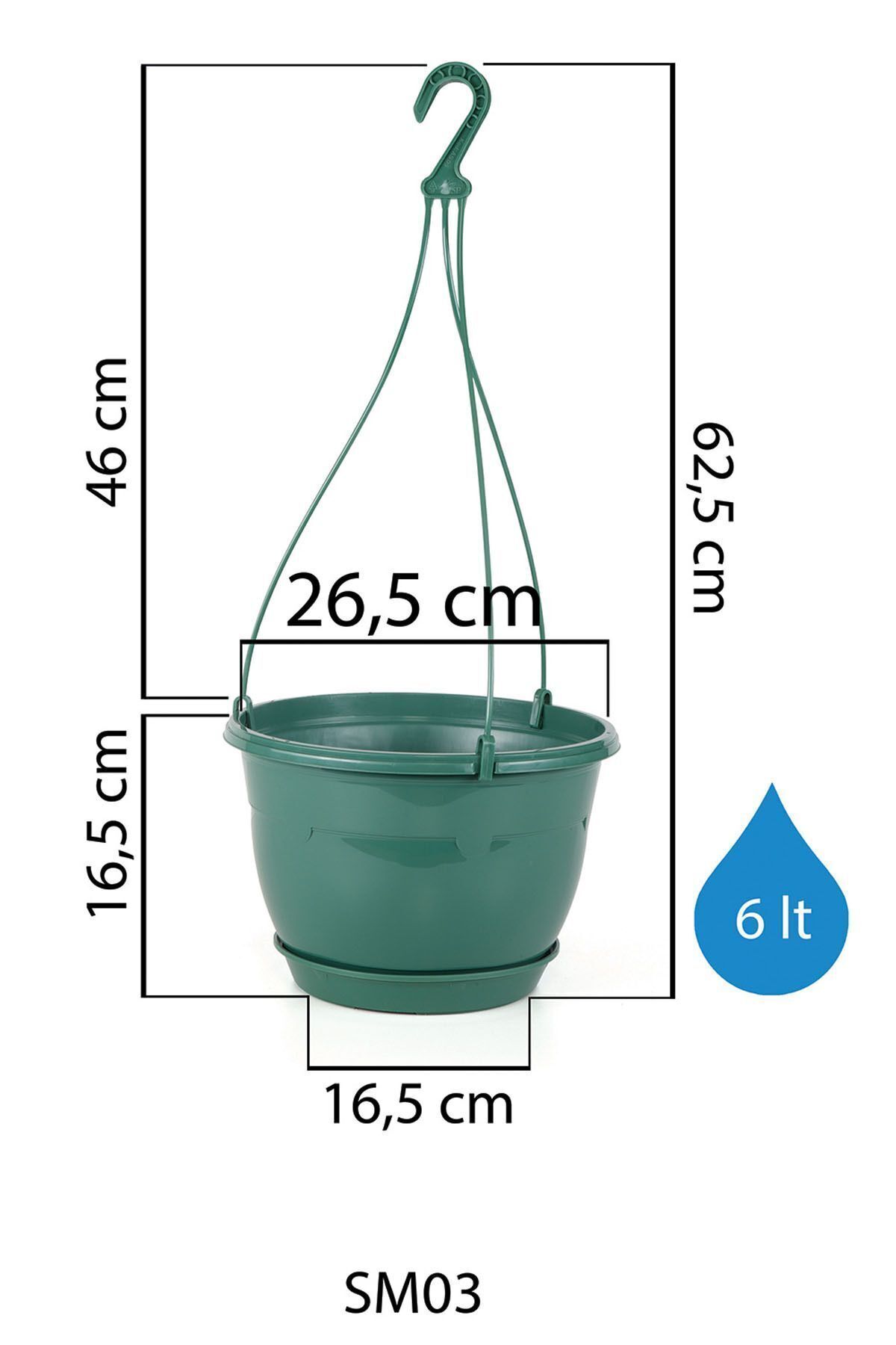 6 Litre Askılı Makrome Saksı Beyaz Tabaklı Safir Plastik Tavan Askı Parlak Çiçek Saksısı No3 2