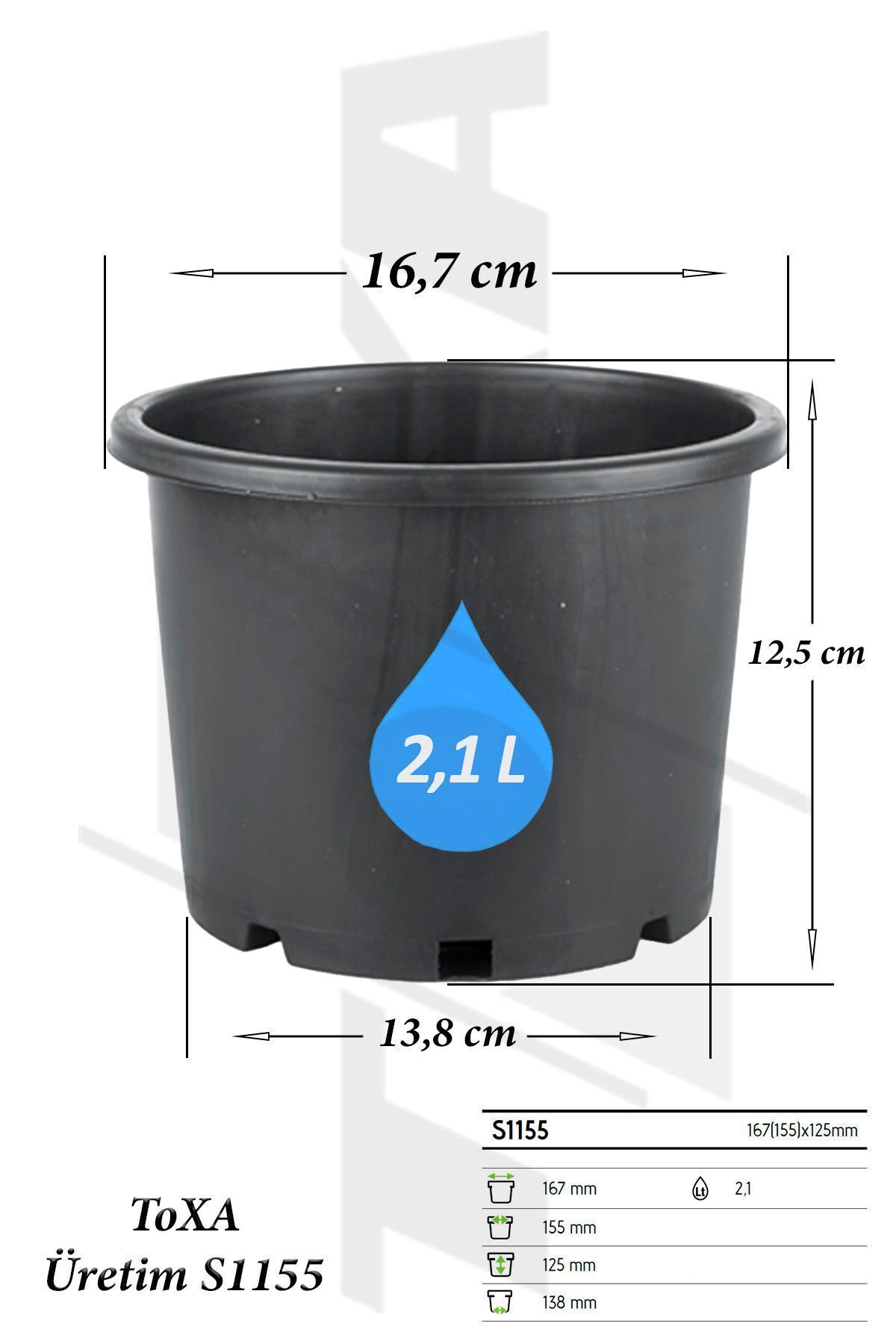 ToXA 5 Adet Üretim Saksısı 2 Litre Drenajlı Plastik Saksı Fide
