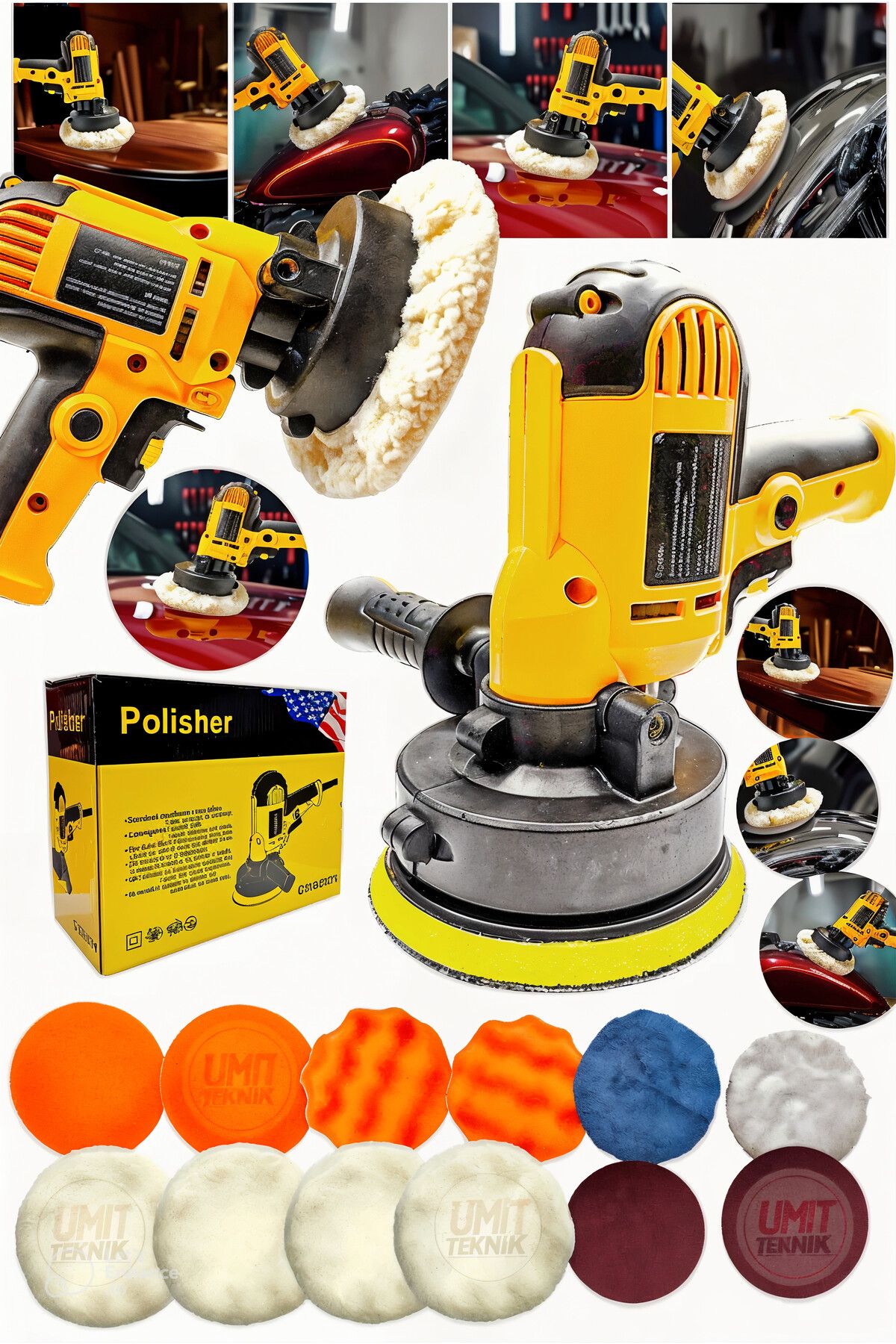 PROXTECH Devir Ayarlı Araç, Koltuk Yıkama  Zımpara Parlatma Pasta Cila Polisaj Makinası Full Set Takım