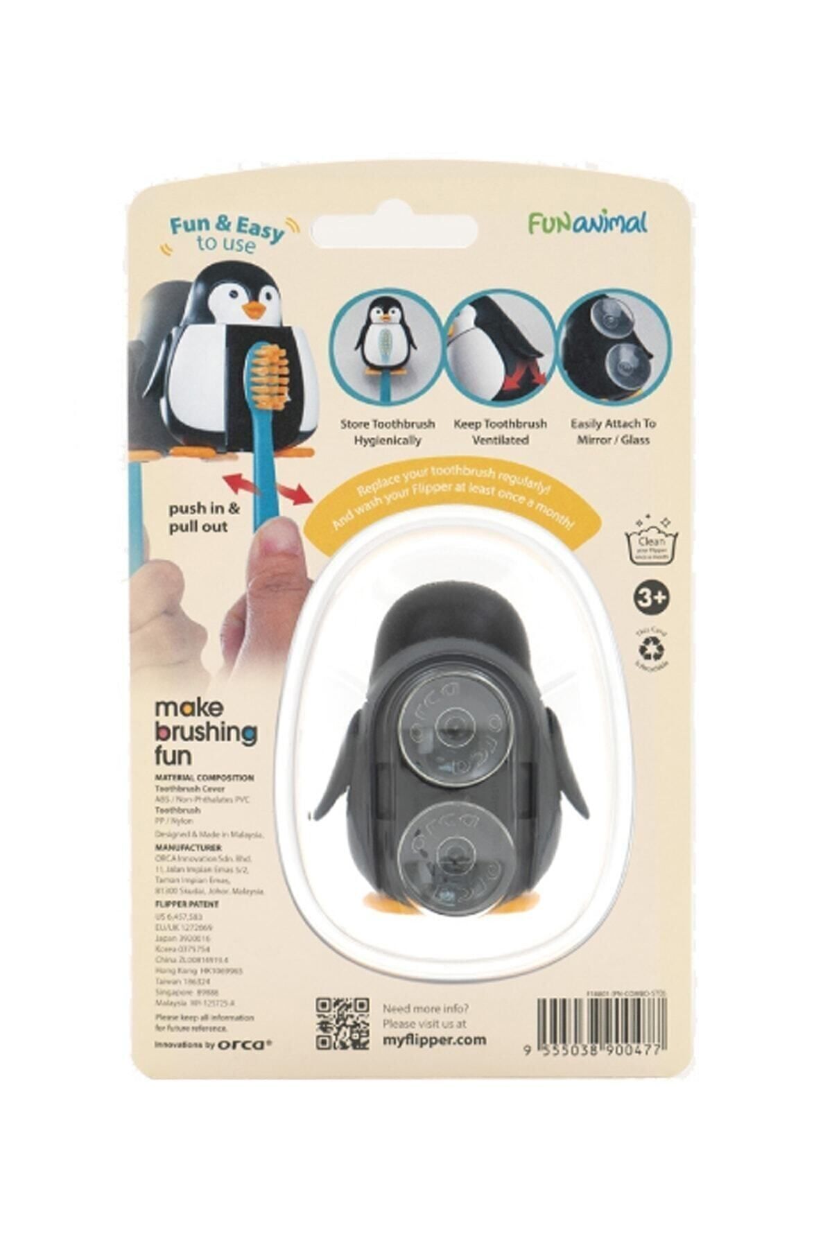 Flipper Hijyenik Fun Animal Saklama Kabı Ve Çocuk Diş Fırçası Seti - Penguen Figürlü fotoğrafı 3 (önizleme)