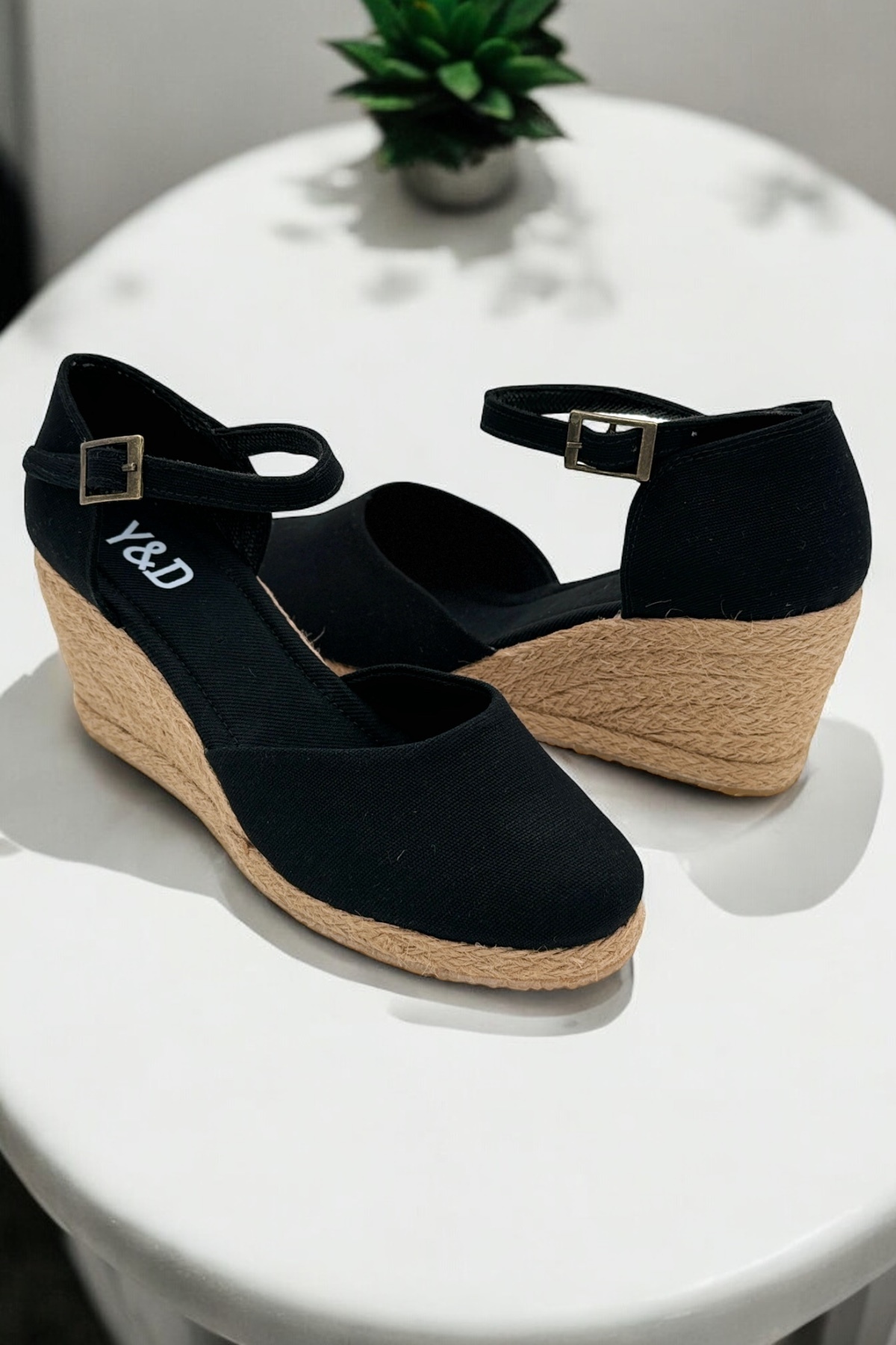 Y&D Shoes  Kadın Keten Espadril Sandalet – Düz Form, Yazlık Dolgu Topuk - Görsel 3