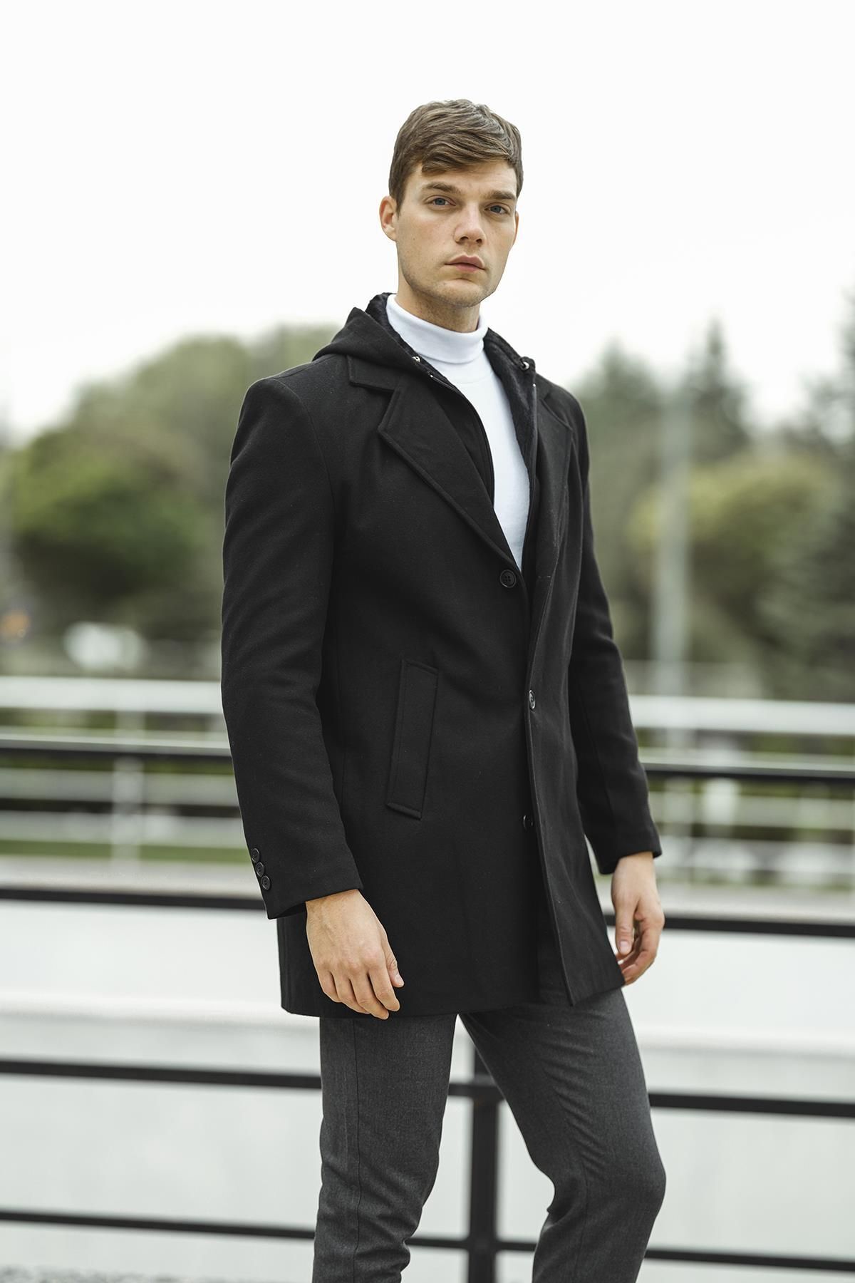 Oksit  Tuci Delano Kapüşonu Çıkabilen Kaşe Erkek Palto - Görsel 4