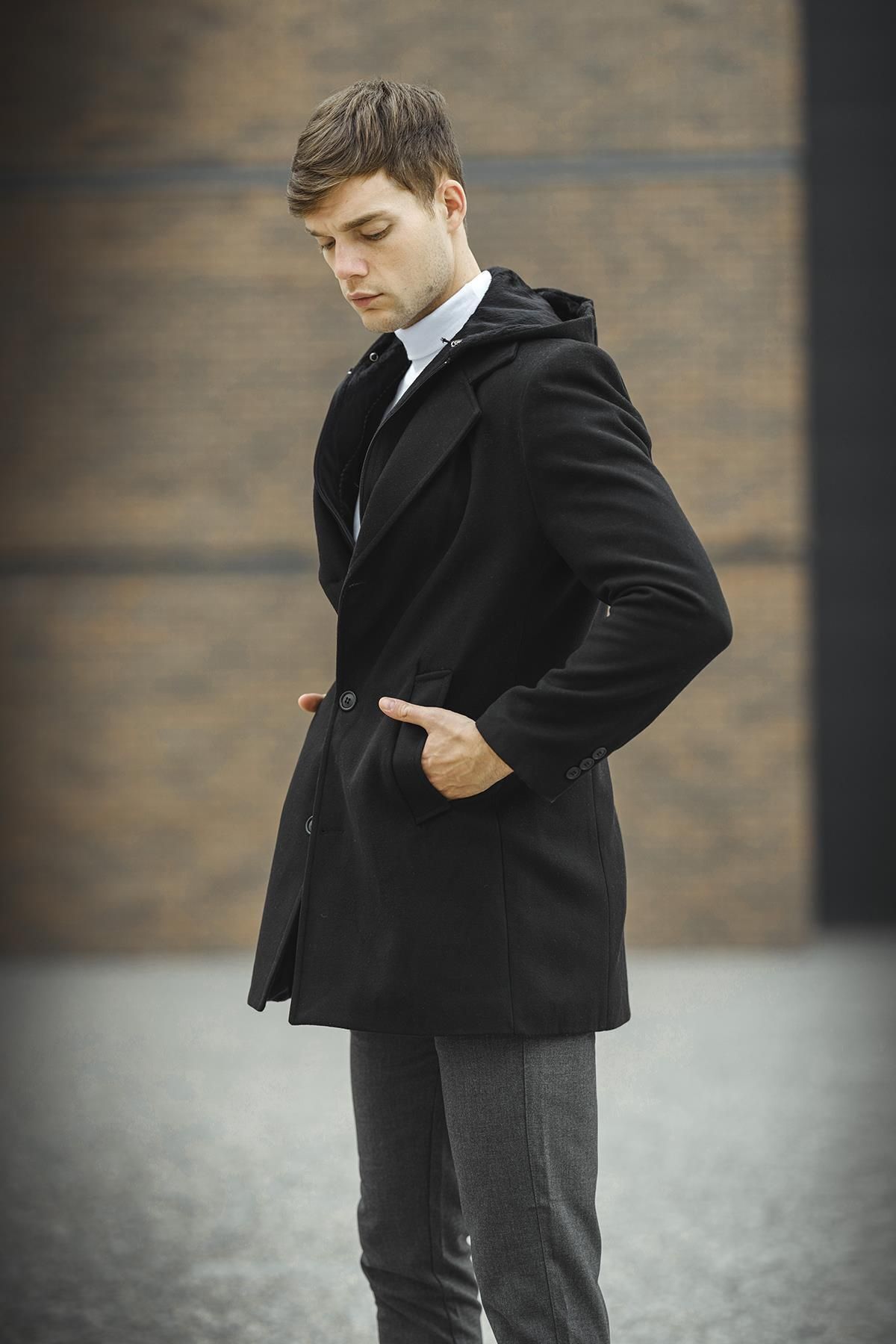 Oksit  Tuci Delano Kapüşonu Çıkabilen Kaşe Erkek Palto - Görsel 5