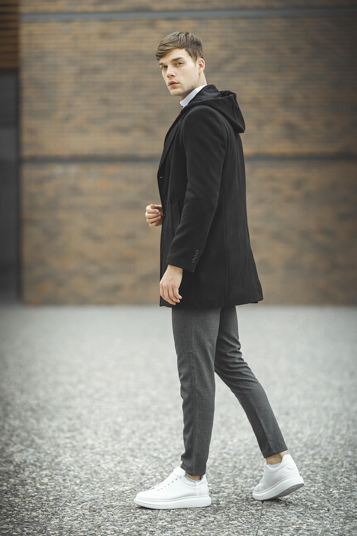 Oksit  Tuci Delano Kapüşonu Çıkabilen Kaşe Erkek Palto - Görsel 7