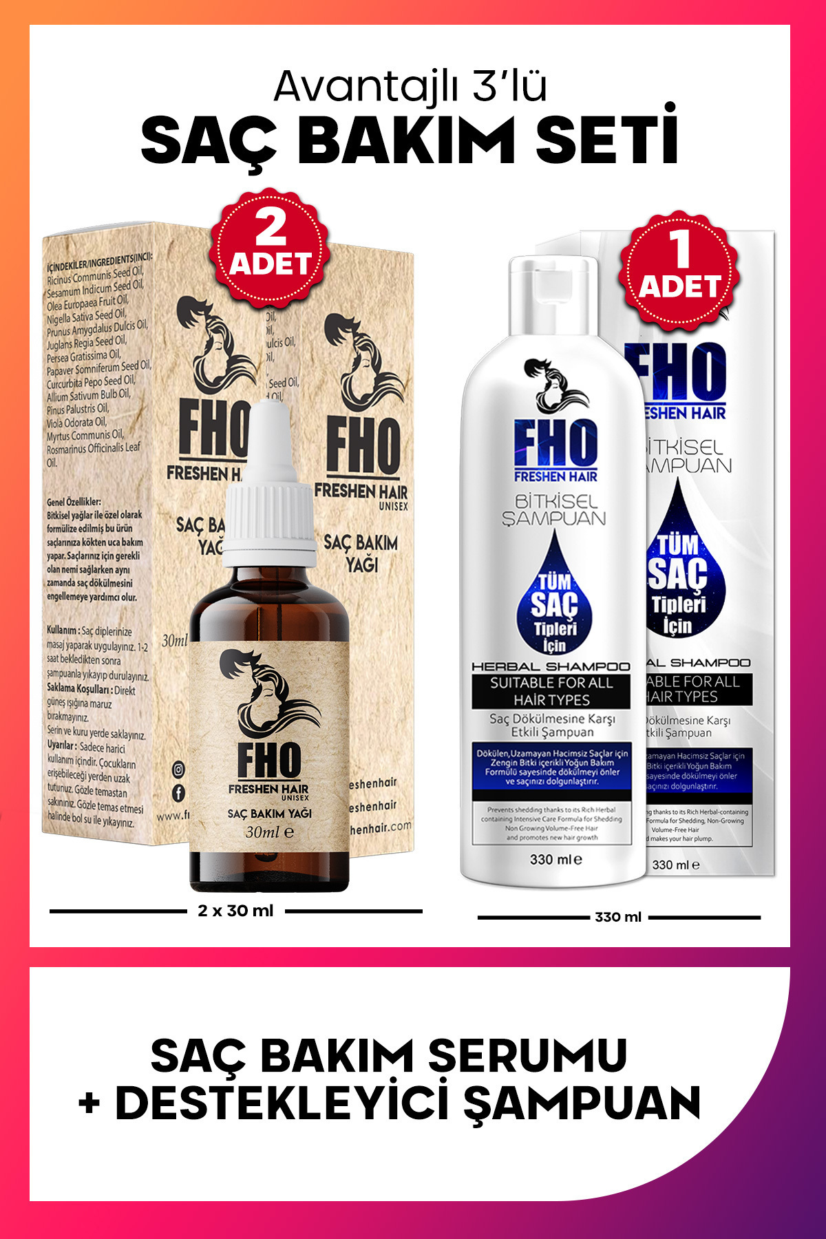 پیشنهاد ویژه برای موهای شاداب + ۲ سرم مراقبت از مو + ۱ شامپو گیاهی — FHR03 — تصویر 1 از 6
