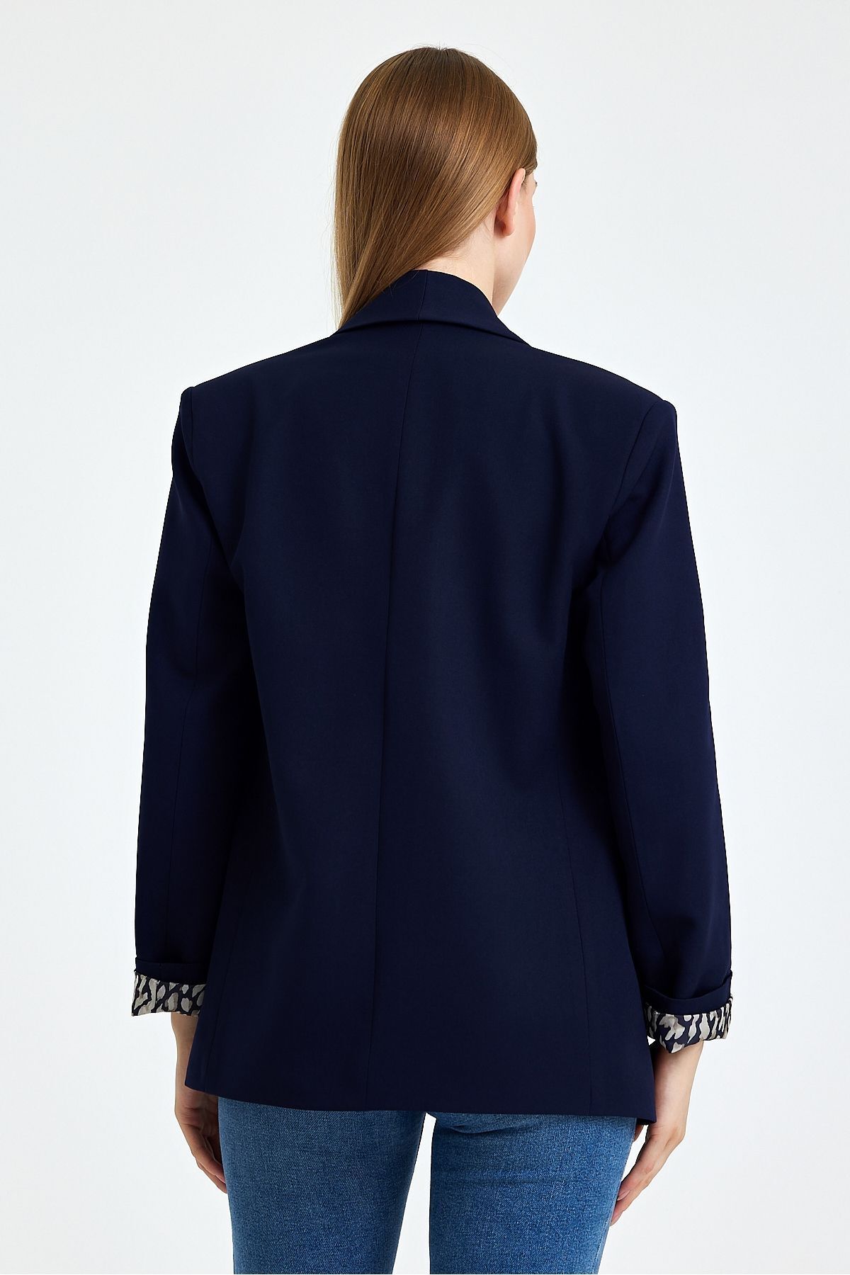 Safari-Navy Blue Oversize Lining Detailed Blazer Jacket 5