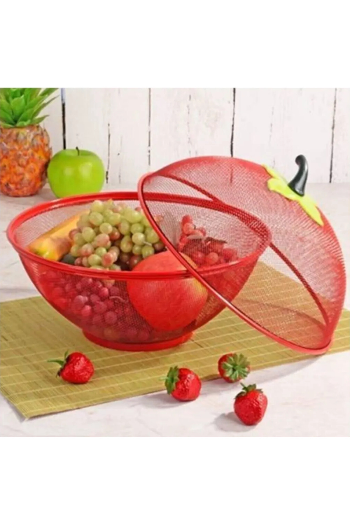 FAYA HOME Elma Şekilli Kırmızı Metal Figürlü Meyvelik
