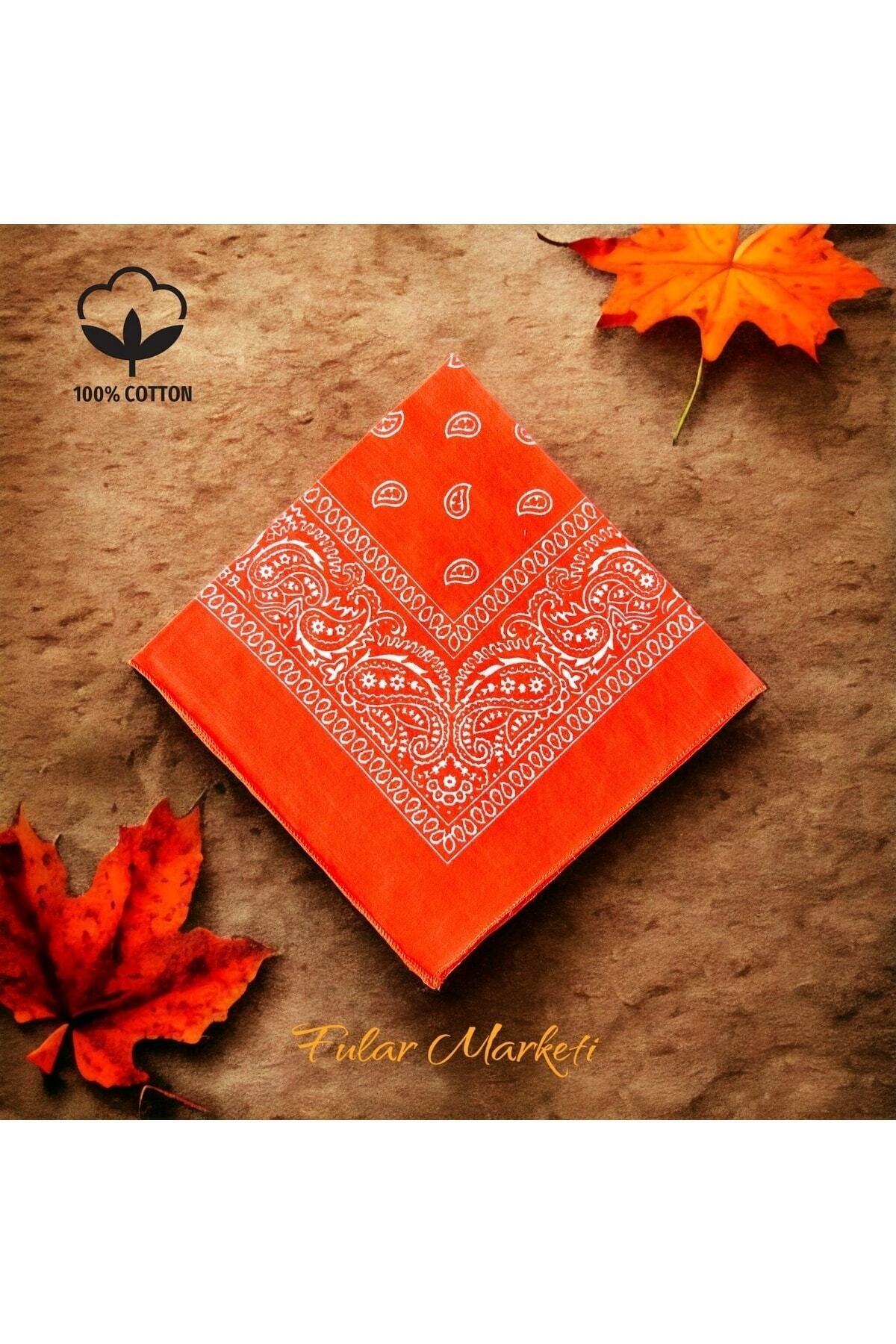 Fular Marketi Sepete 4 Ekle 3 Öde Kampanya %100 Pamuk Portakal Rengi Etnik Desenli Bandana (1 ADET FİYATIDIR)