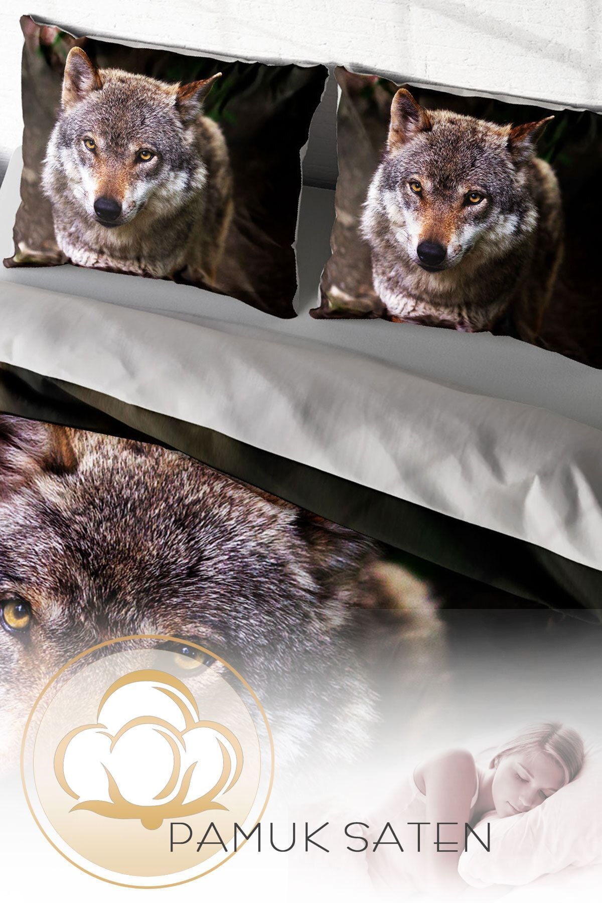 PerlaSera-Wolfeyes 3D Custom Design - Σετ Παπλωματοθήκη Διπλό, Πυκνό Βαμβακερό Σατέν 4