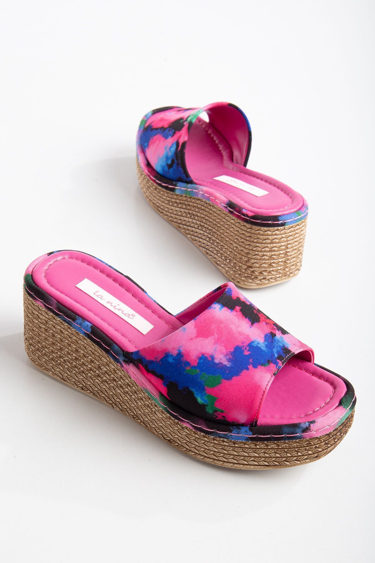 Lanina Women s Straw Patterned Wedge Heeled Slippers Trendyol