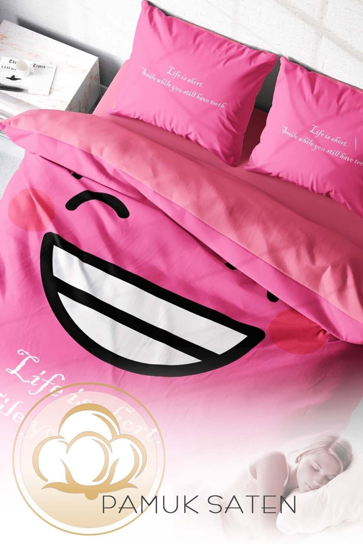 MonoHome-مجموعة غطاء لحاف مزدوج من الساتان القطني ثلاثي الأبعاد من Smile Mottom 4