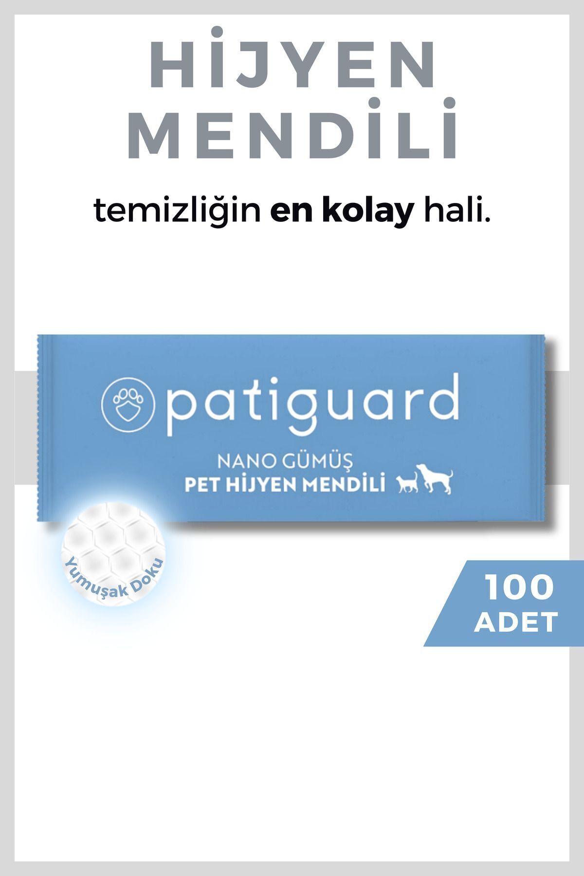 Patiguard Pet Hijyen Mendili Kedi Köpek Evcil Hayvan Koku Giderici Pati Tüy Kulak Temizlik Islak Havlu 100adet
