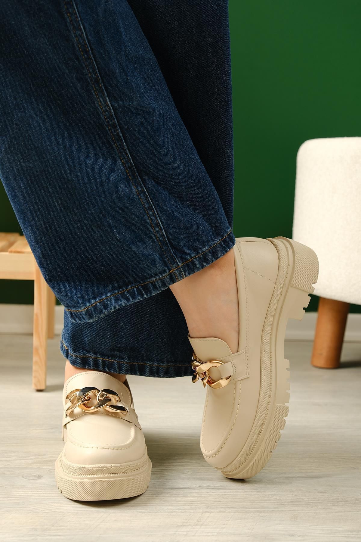 Oksit-Juliette Thick Sole Buckle Detailed College Women's Loafer 3