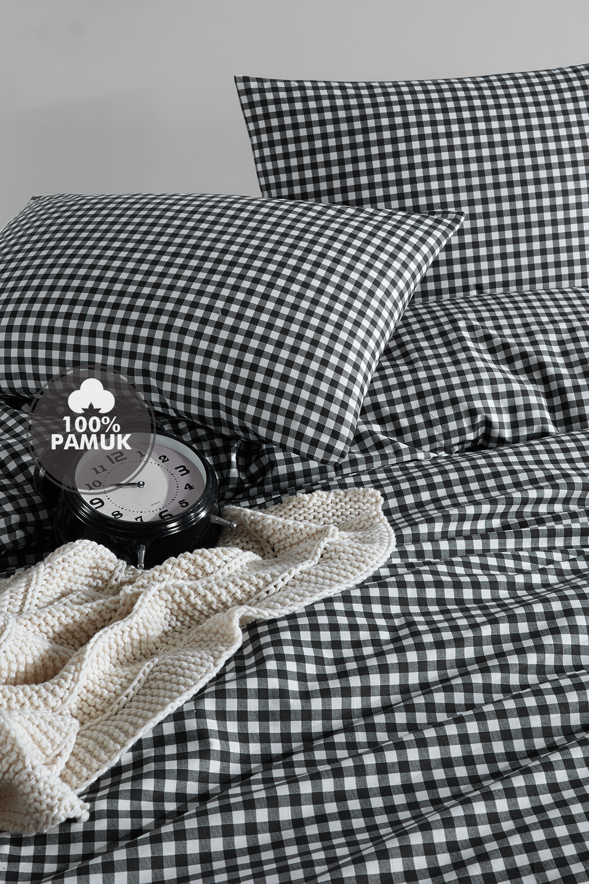 Simple Deco Mini Kare Siyah %100 Pamuk Battal Boy Nevresim Takımı 2