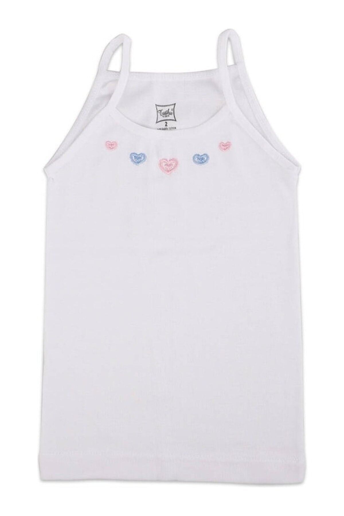 Girl White Strap Embroidered Singlet 6-Pack