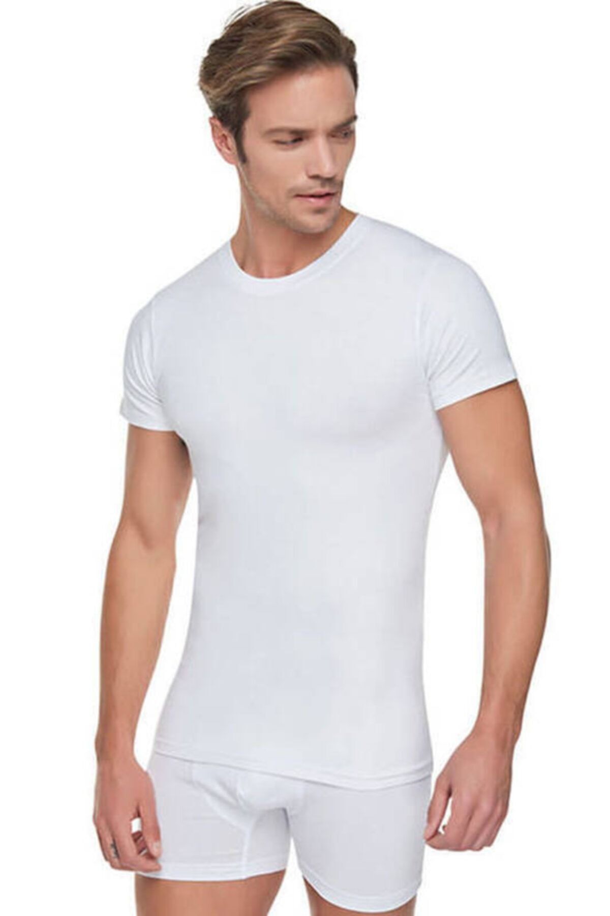 Tutku-Men's White Large Size Crew Neck Short Sleeve Undershirt 6-Piece Economical Pack 1