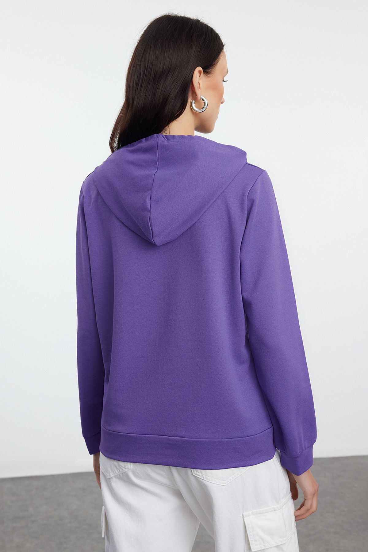 Trendyol Collection-Hanorac tricotat subțire violet cu glugă - TWOAW20SW0059 5