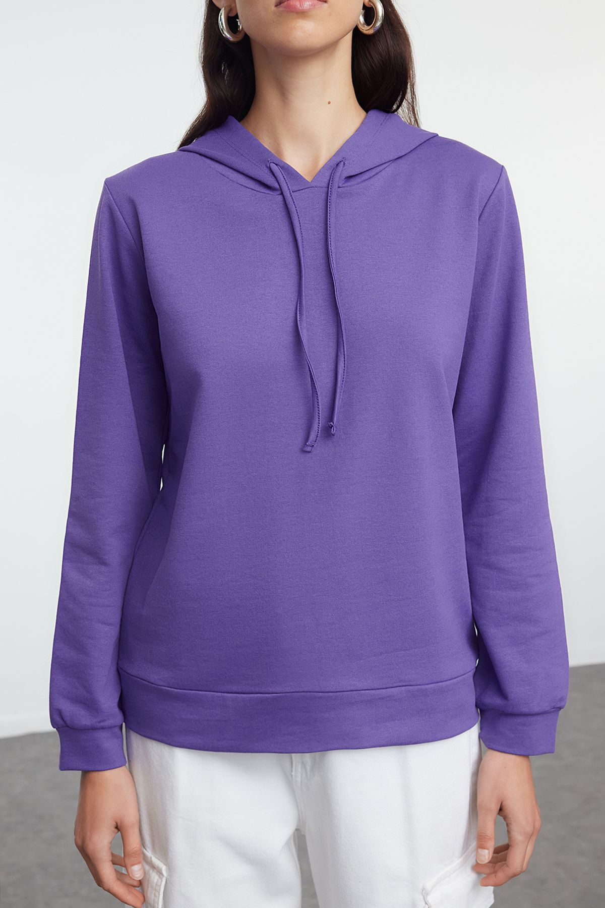 Trendyol Collection-Hanorac tricotat subțire violet cu glugă - TWOAW20SW0059 4