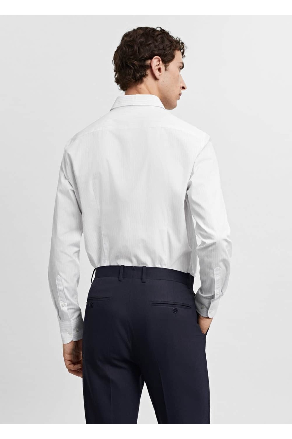 پیراهن مردانه آبی منگوMANGO Man | 67070622 اورجینال - تصویر 4